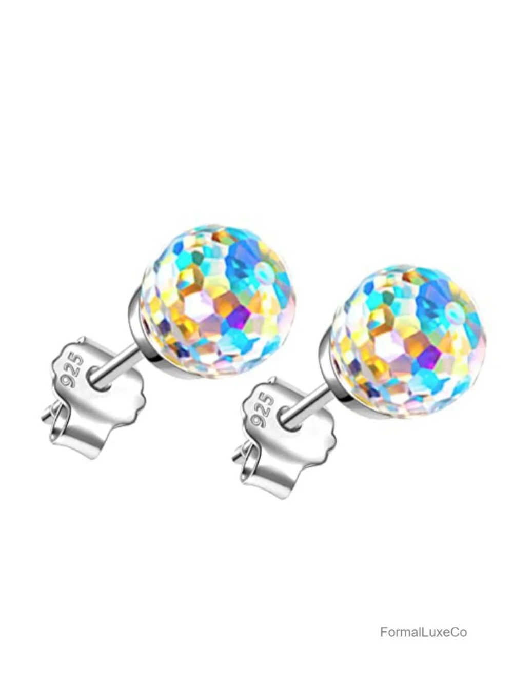 Austrian Crystal Disco Ball Stud Earrings for Women - Iridescent Aurora